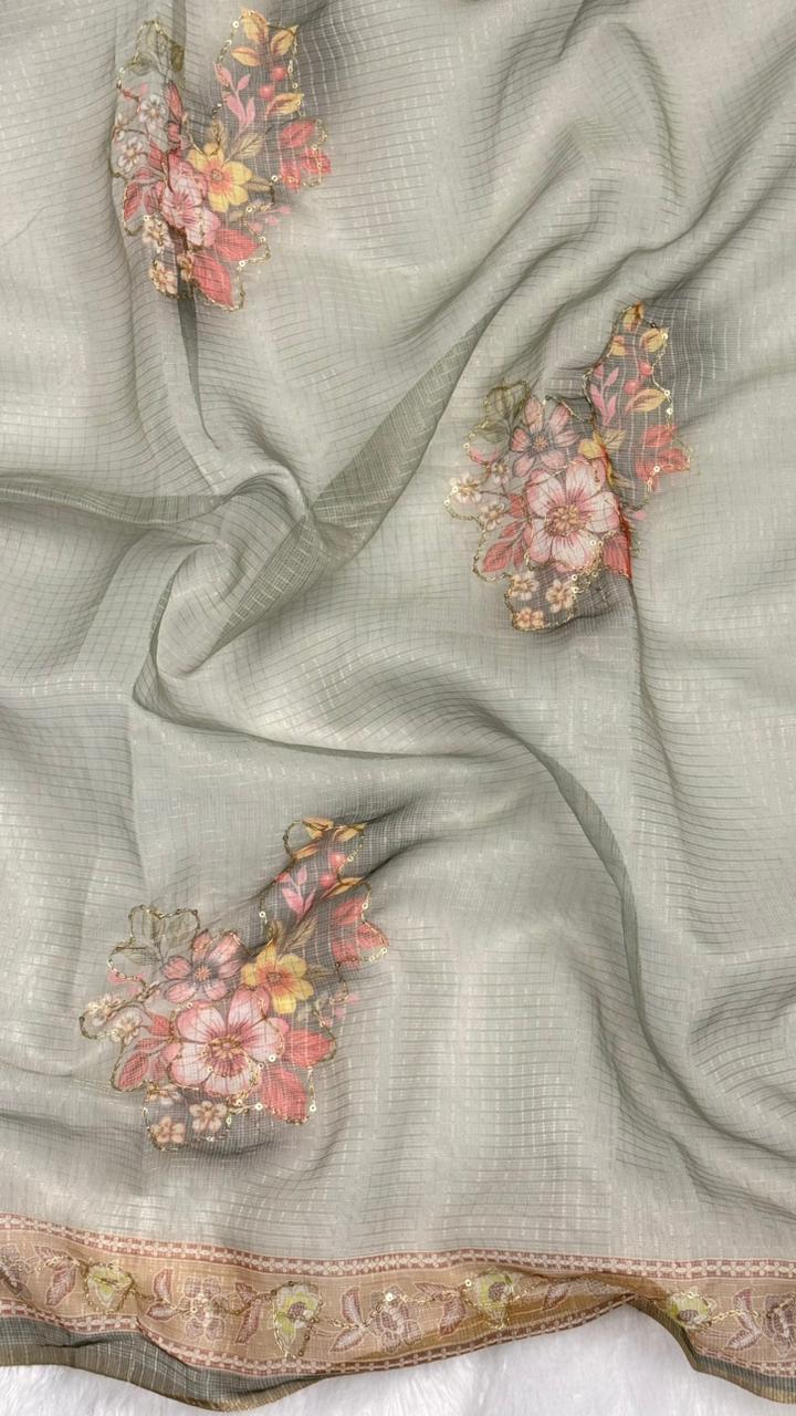 Kota Doriya Small Beautiful Flower Print With Aari work