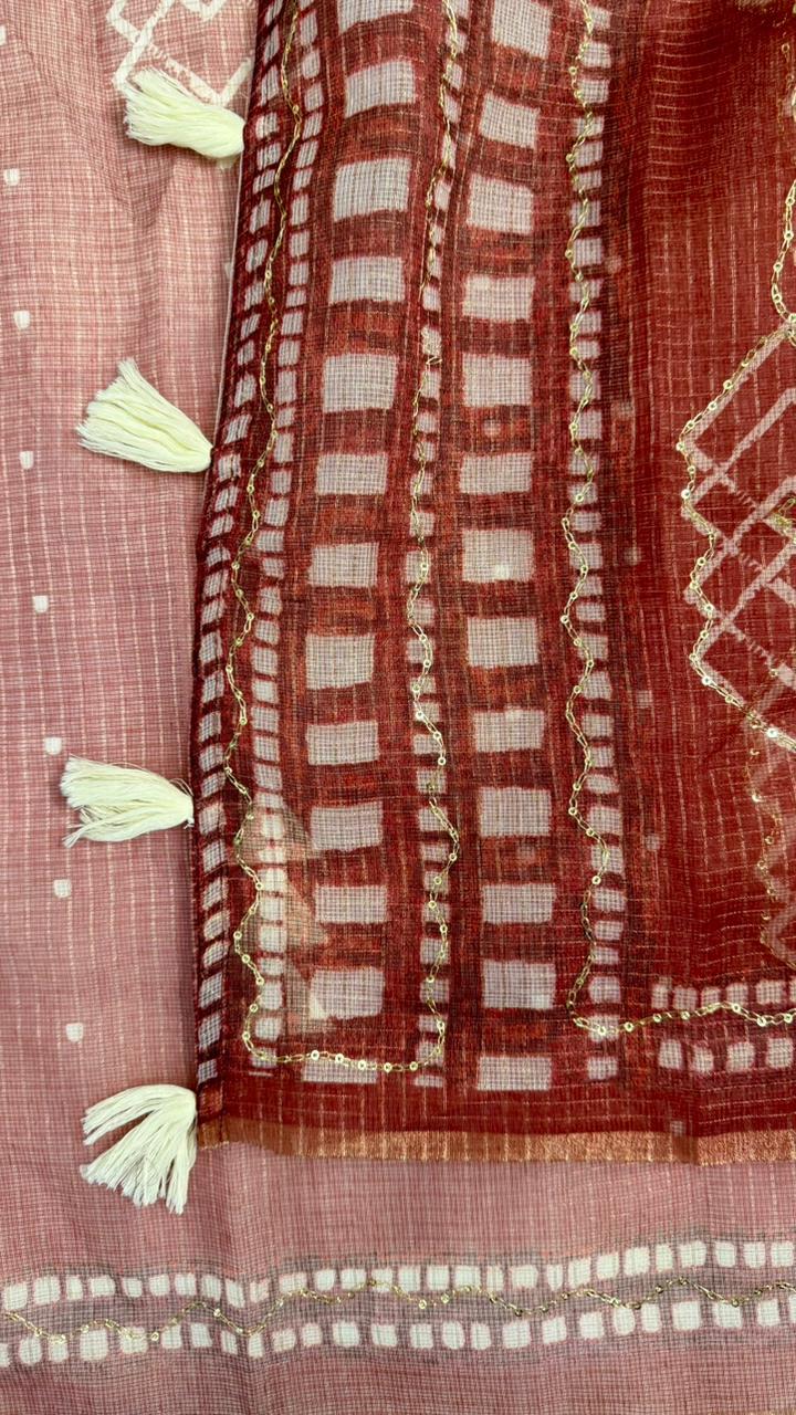 Kota Doriya Geometric Design Print With Aari Work