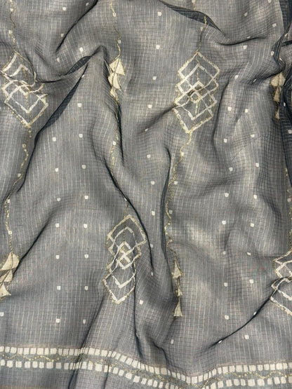 Kota Doriya Geometric Design Print With Aari Work