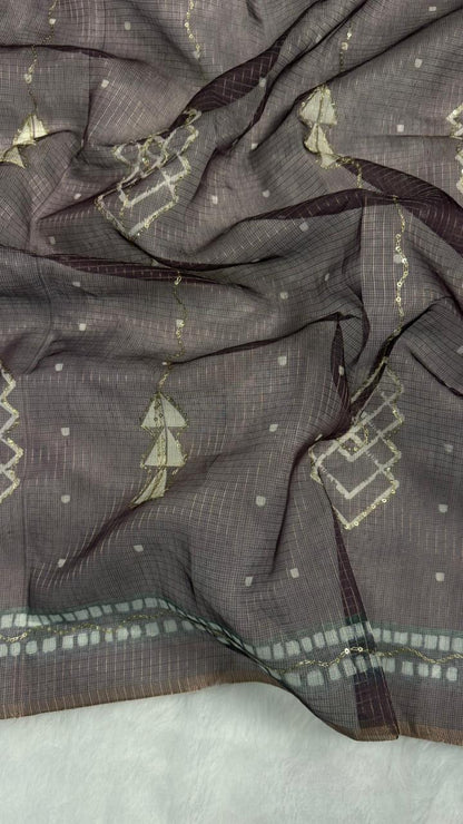 Kota Doriya Geometric Design Print With Aari Work