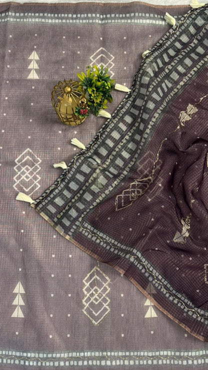 Kota Doriya Geometric Design Print With Aari Work