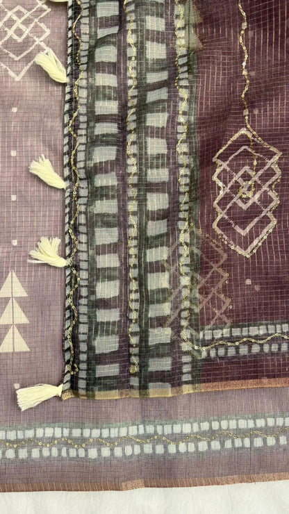 Kota Doriya Geometric Design Print With Aari Work