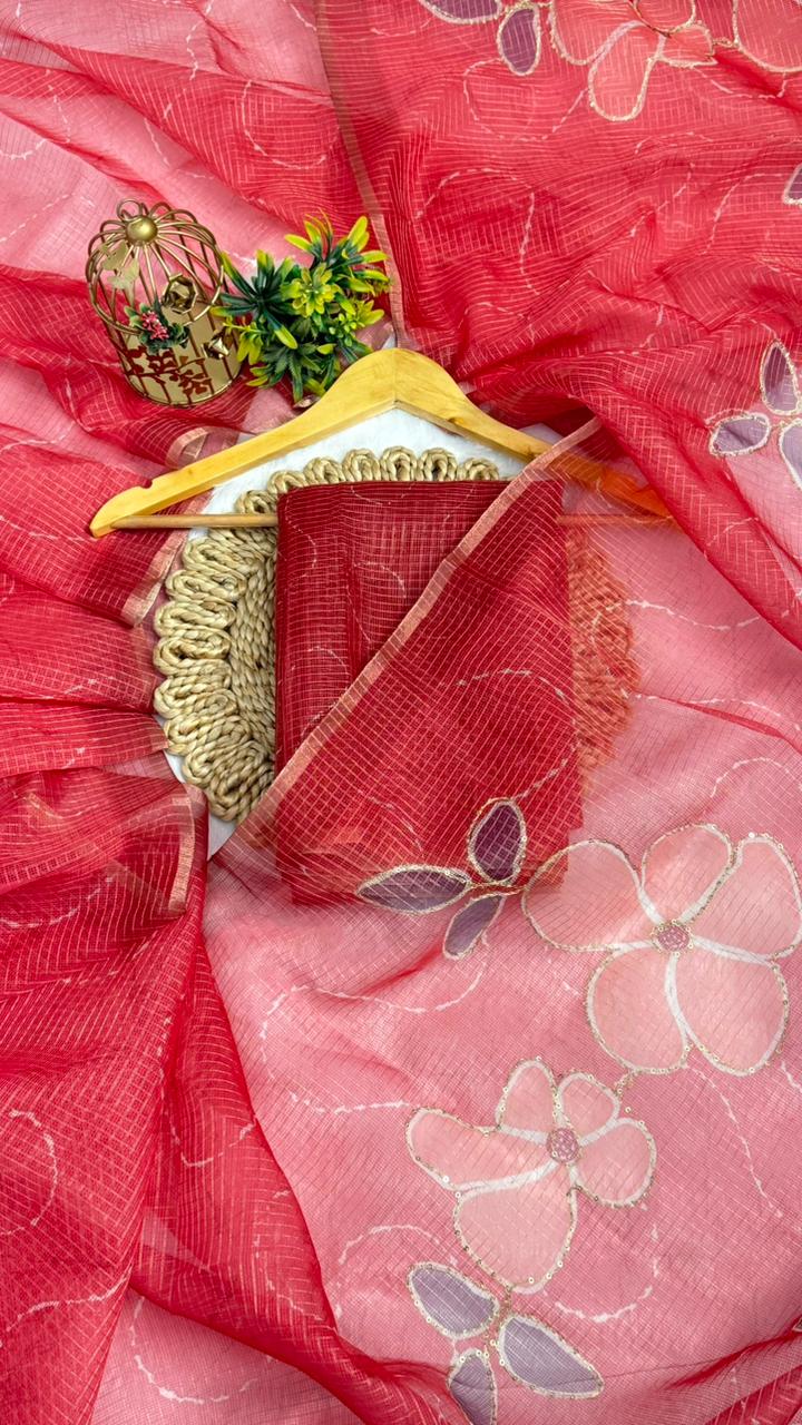 Kota Doriya Flower Print With Aari Work