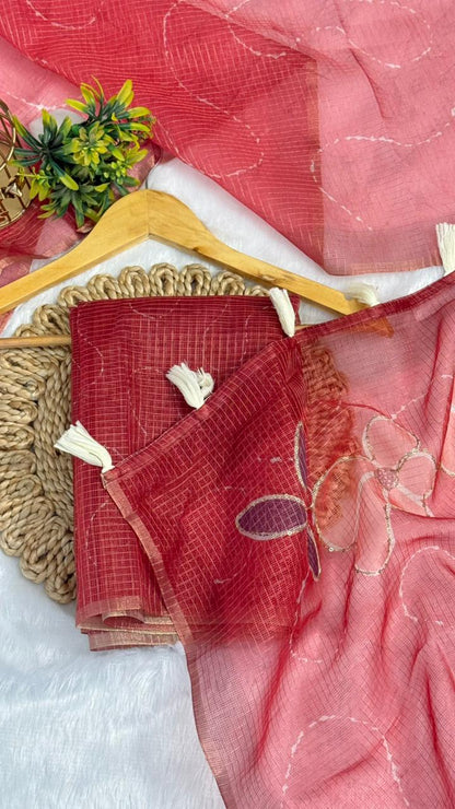 Kota Doriya Flower Print With Aari Work