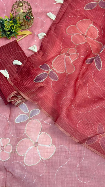 Kota Doriya Flower Print With Aari Work