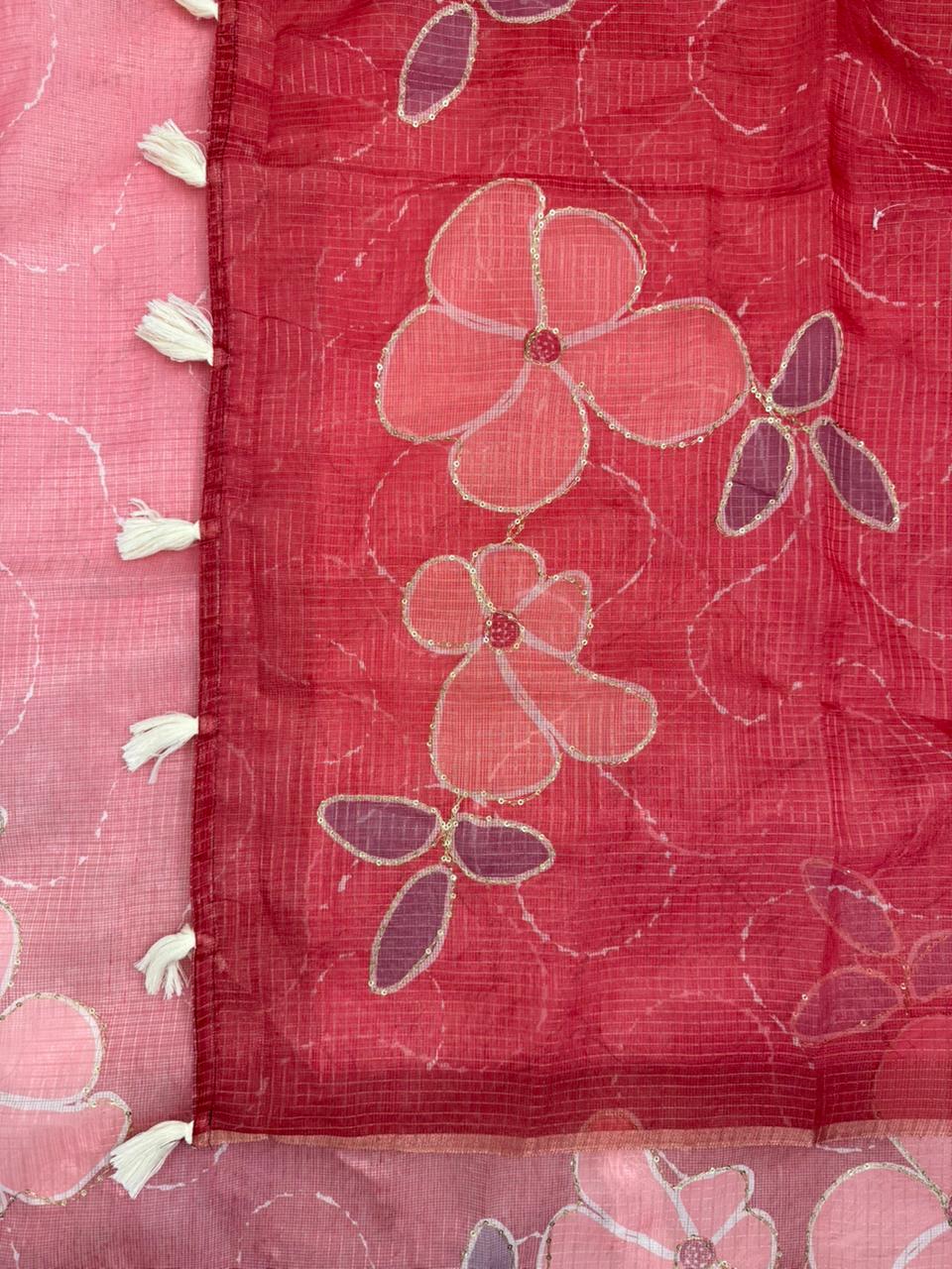 Kota Doriya Flower Print With Aari Work
