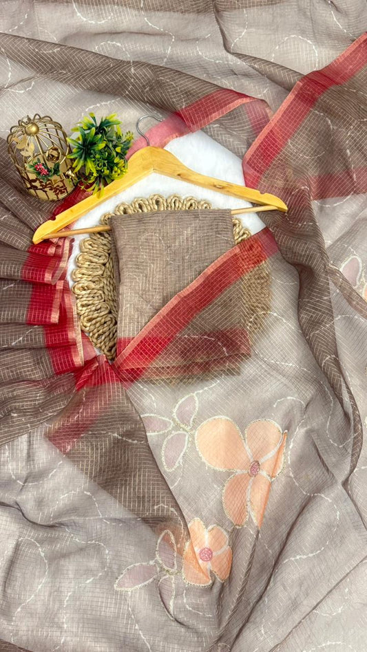Kota Doriya Flower Print With Aari Work