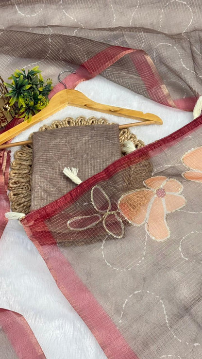 Kota Doriya Flower Print With Aari Work