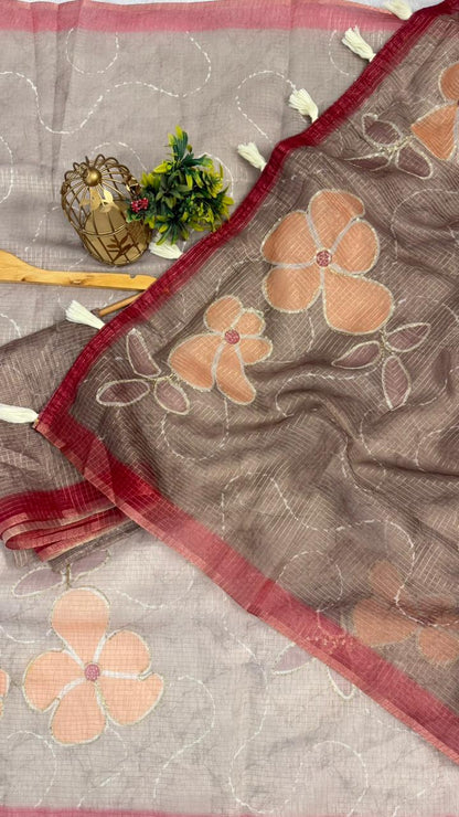 Kota Doriya Flower Print With Aari Work