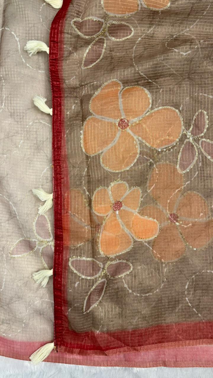 Kota Doriya Flower Print With Aari Work