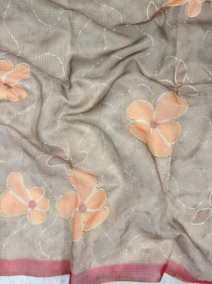 Kota Doriya Flower Print With Aari Work