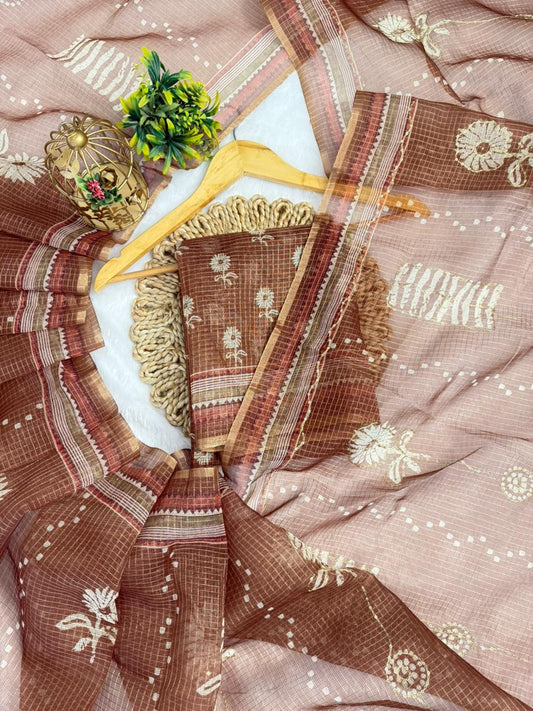 Kota Doriya Flower Print With Aari Work