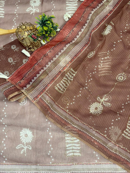 Kota Doriya Flower Print With Aari Work