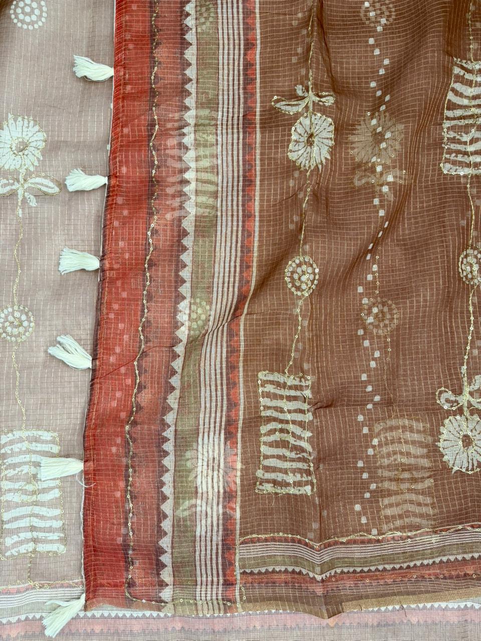 Kota Doriya Flower Print With Aari Work