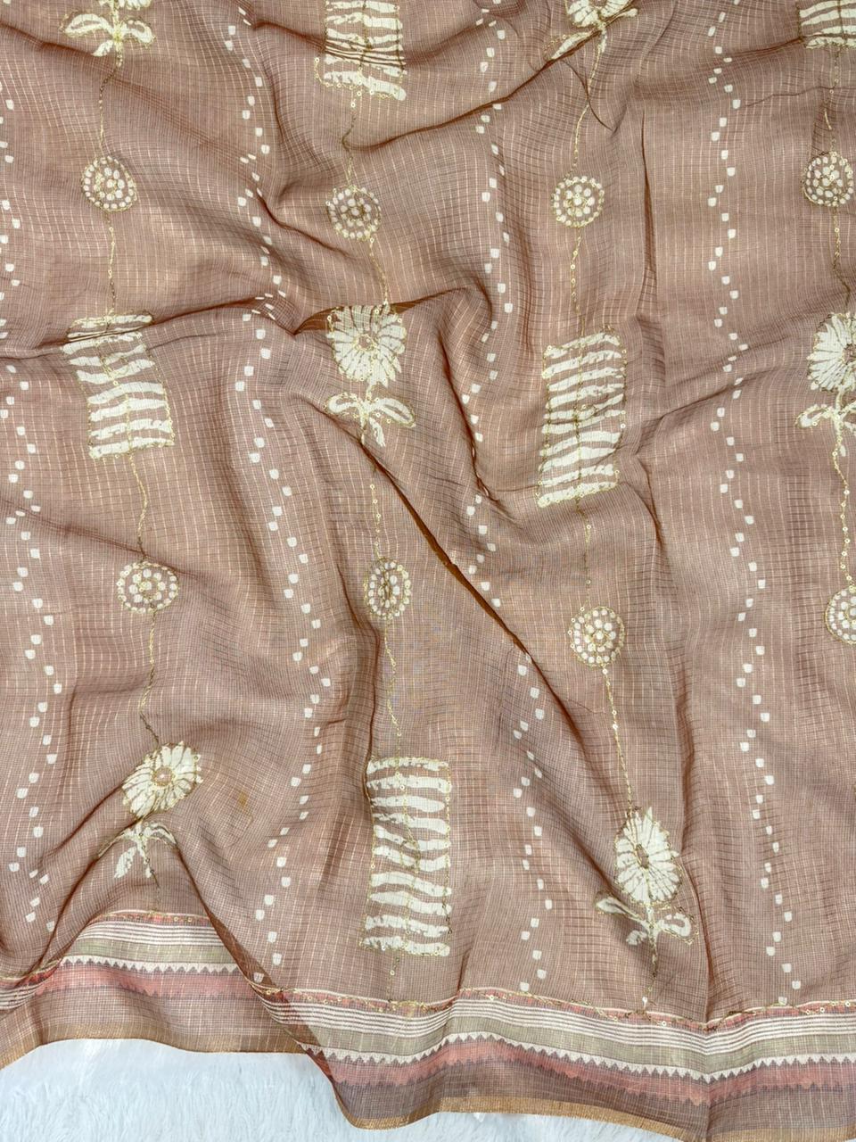 Kota Doriya Flower Print With Aari Work
