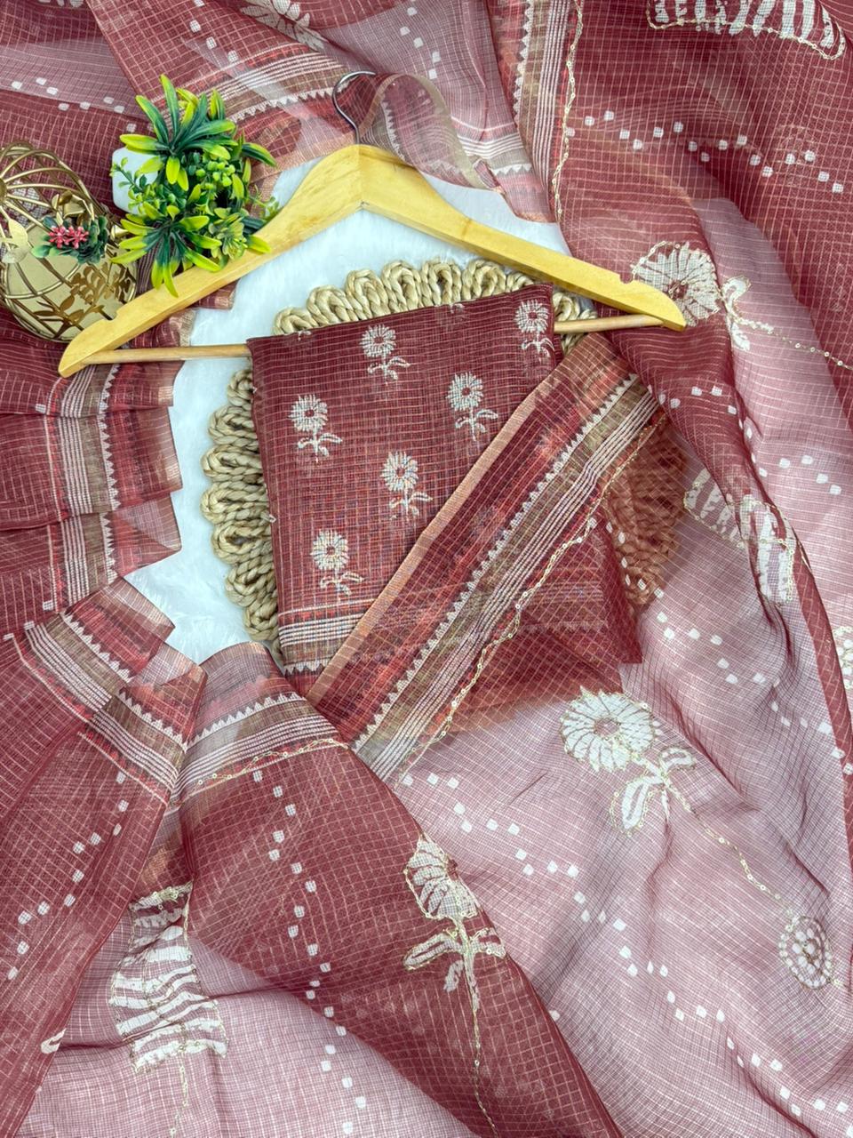 Kota Doriya Flower Print With Aari Work