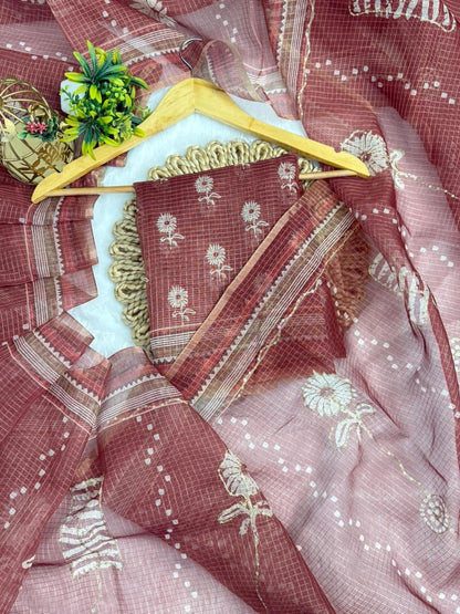 Kota Doriya Flower Print With Aari Work