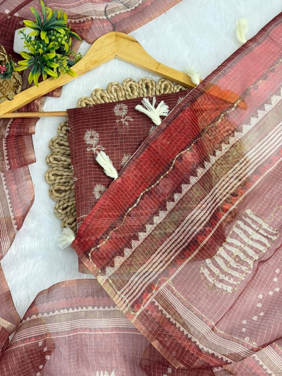 Kota Doriya Flower Print With Aari Work
