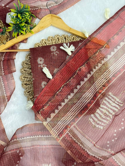 Kota Doriya Flower Print With Aari Work