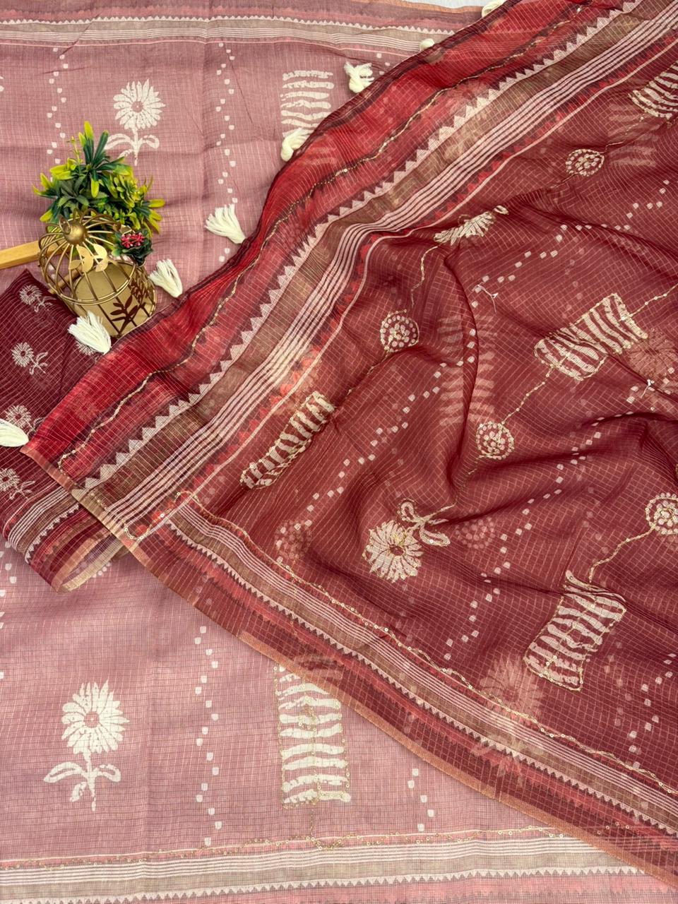 Kota Doriya Flower Print With Aari Work