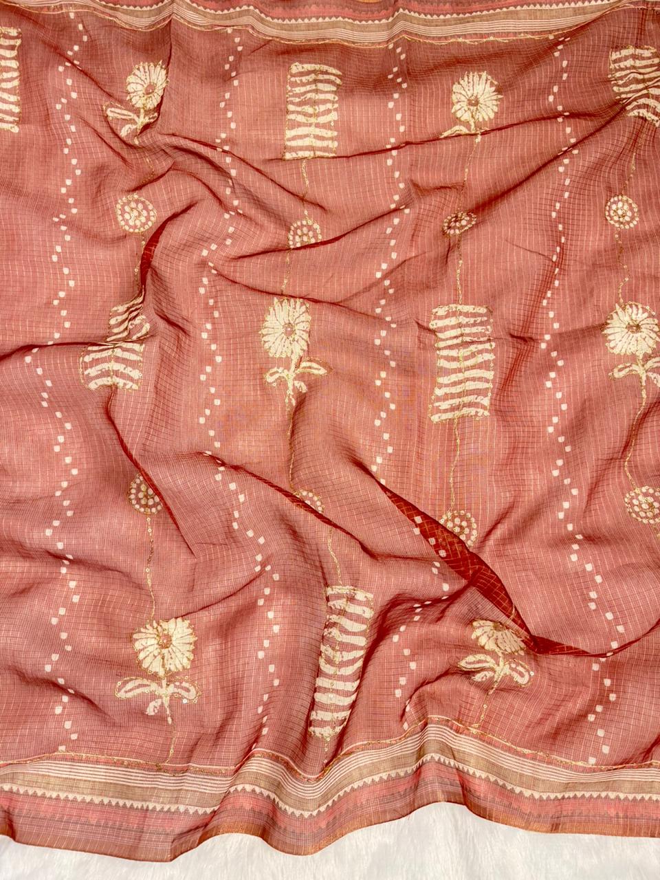 Kota Doriya Flower Print With Aari Work
