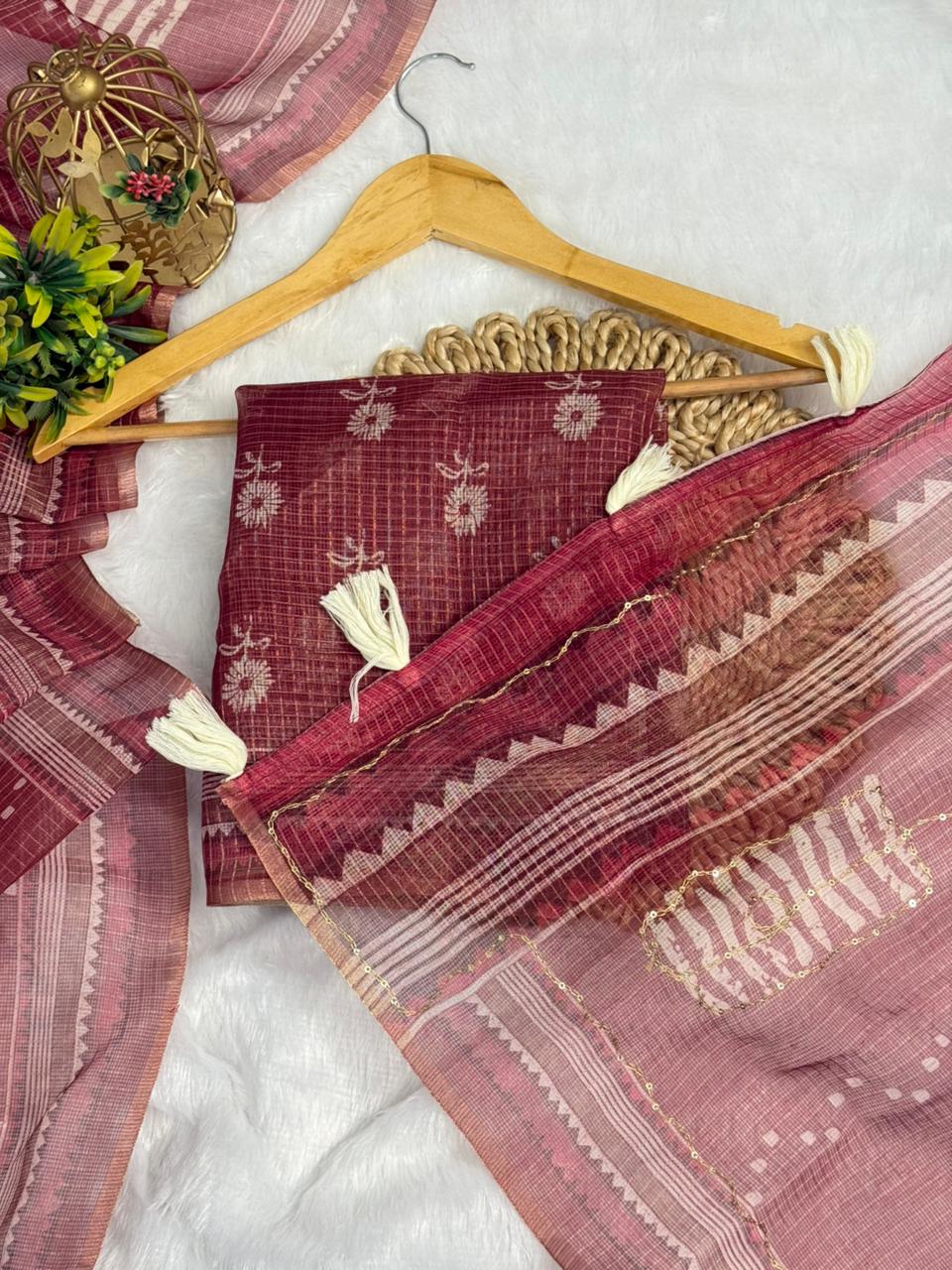 Kota Doriya Flower Print With Aari Work