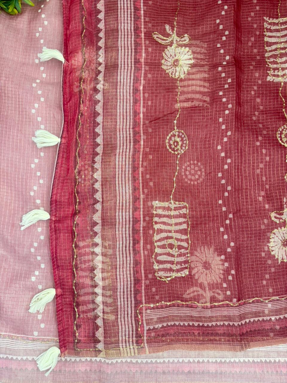 Kota Doriya Flower Print With Aari Work