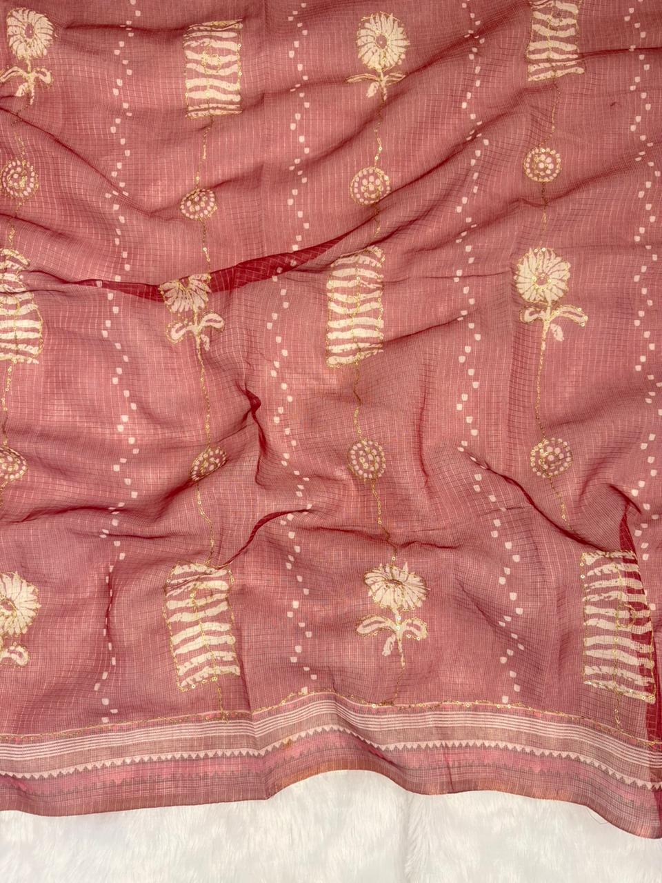 Kota Doriya Flower Print With Aari Work