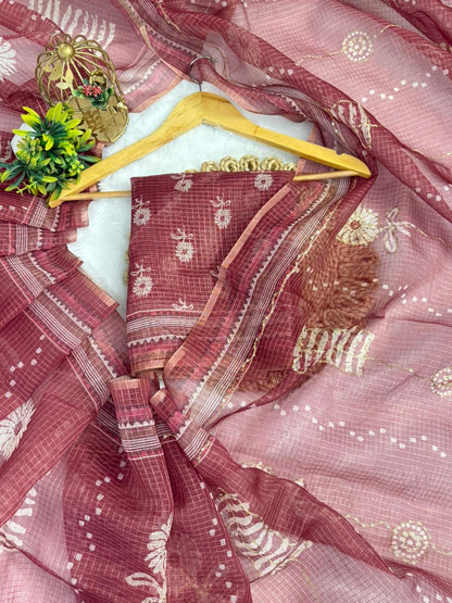 Kota Doriya Flower Print With Aari Work