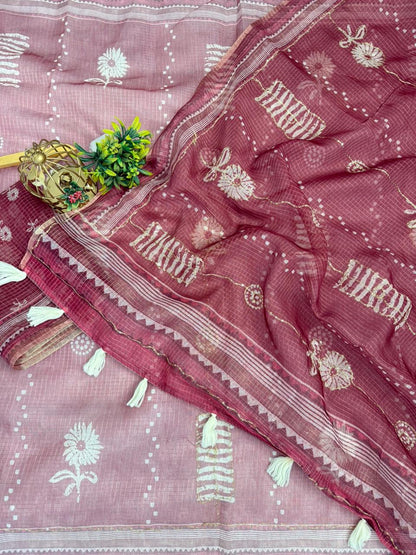 Kota Doriya Flower Print With Aari Work