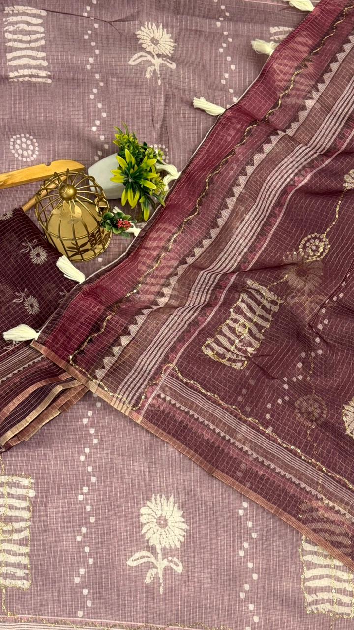 Kota Doriya Flower Print With Aari Work