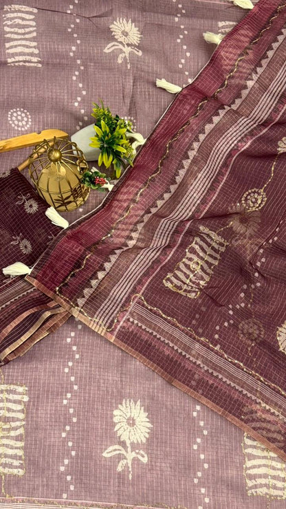 Kota Doriya Flower Print With Aari Work