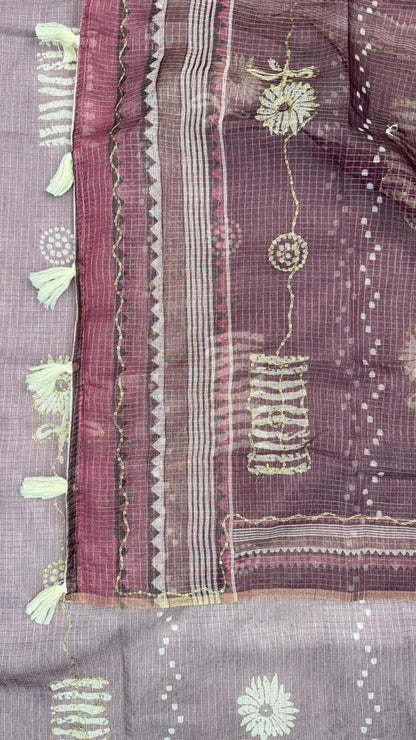 Kota Doriya Flower Print With Aari Work