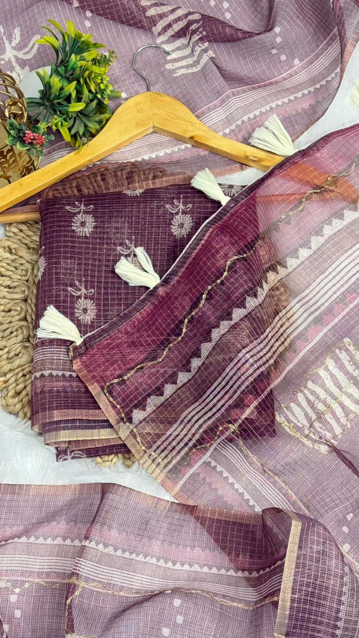 Kota Doriya Flower Print With Aari Work