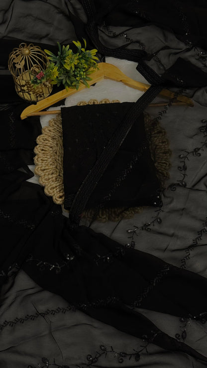Midnight Black Sequence Elegance Saree