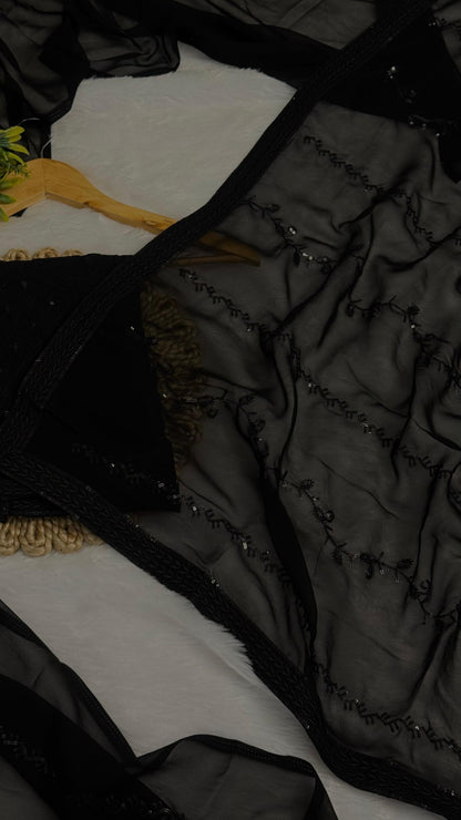 Midnight Black Sequence Elegance Saree