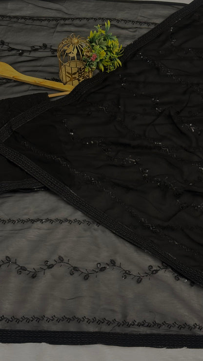 Midnight Black Sequence Elegance Saree