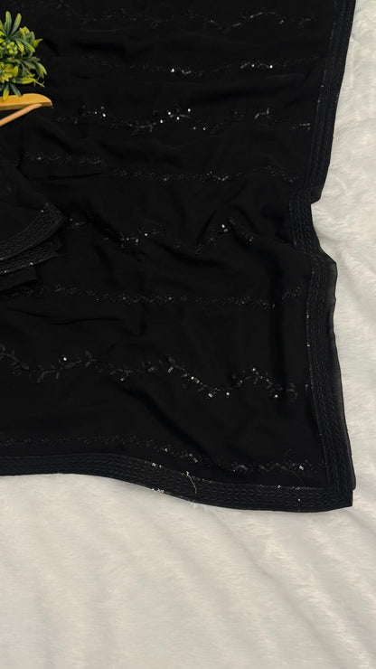Midnight Black Sequence Elegance Saree