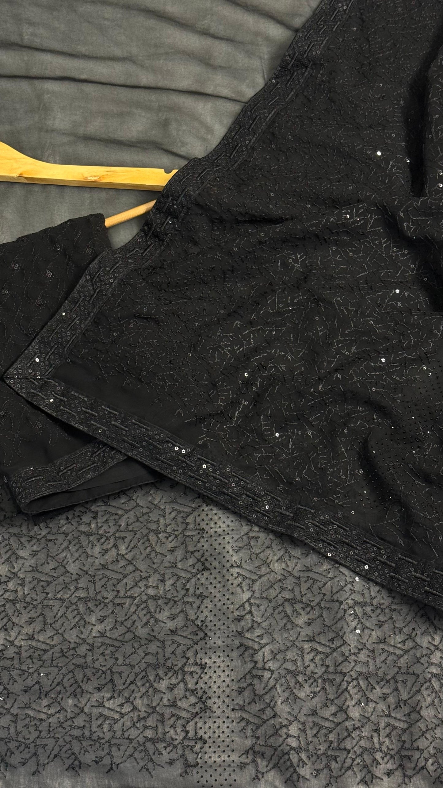 Black Chikankari Saree with sequence Work