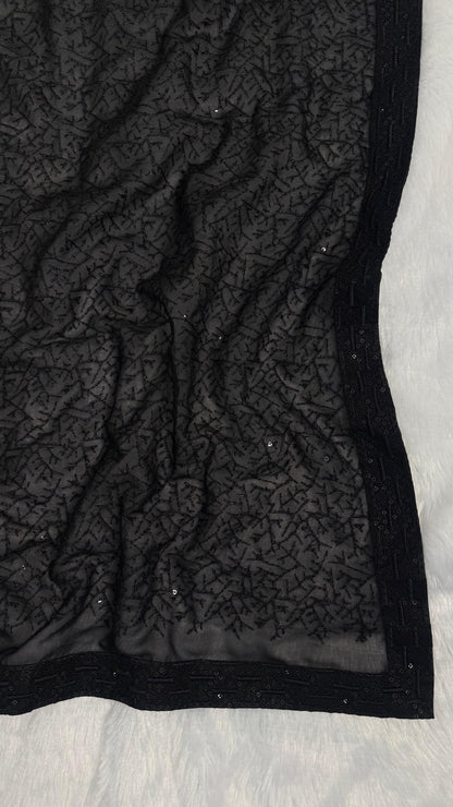 Black Chikankari Saree with sequence Work