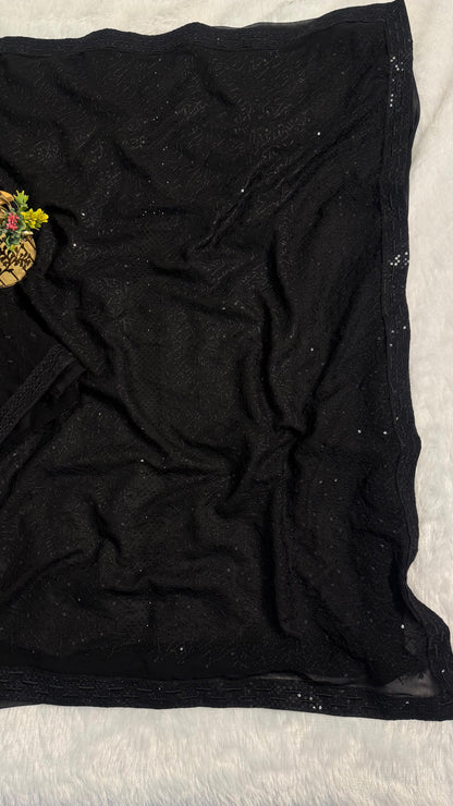 Black Chikankari Saree with sequence Work