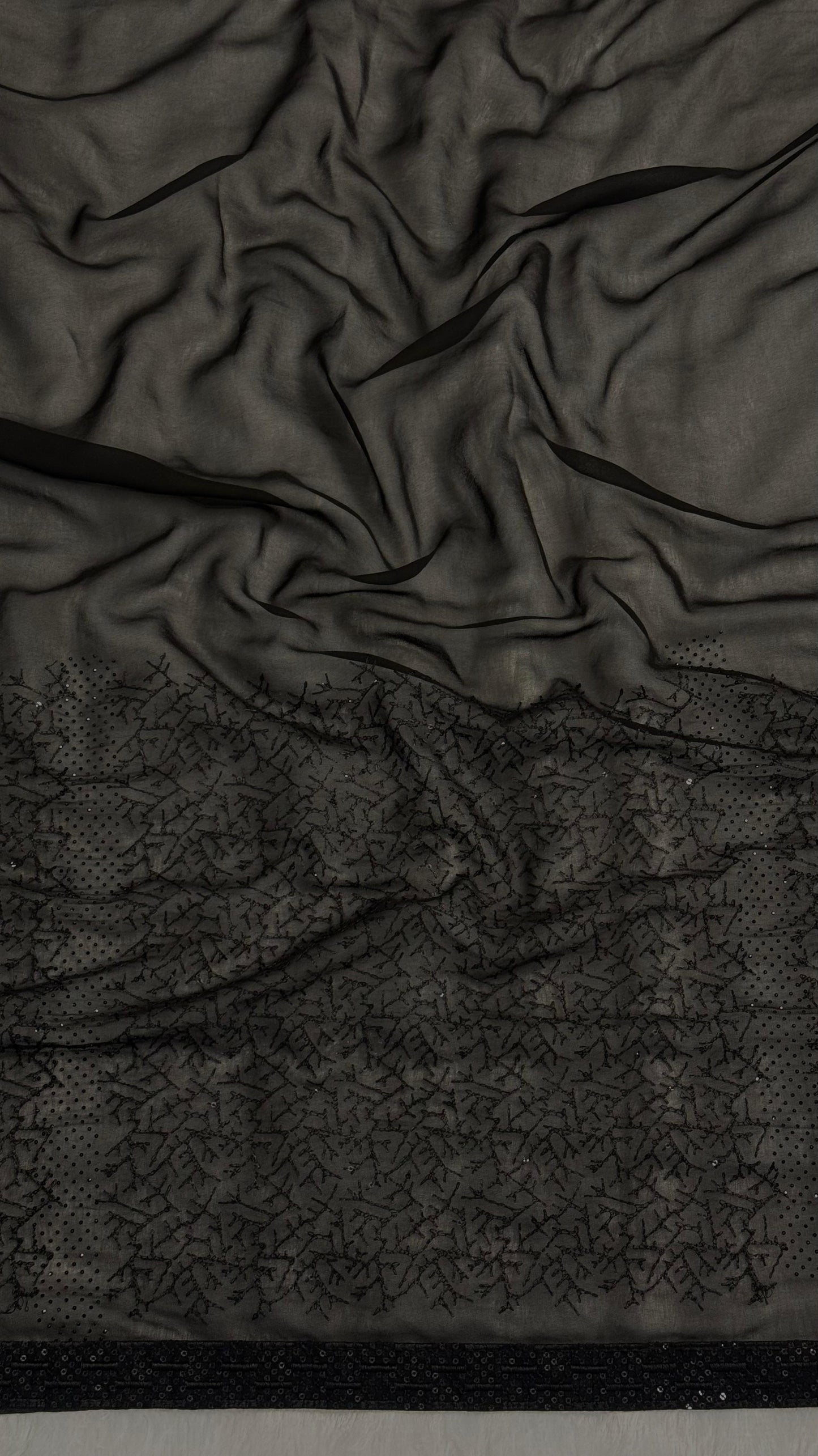Black Chikankari Saree with sequence Work