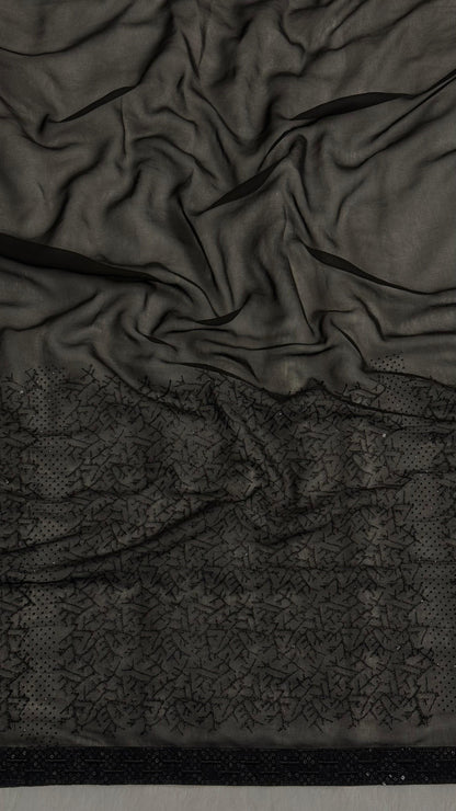 Black Chikankari Saree with sequence Work
