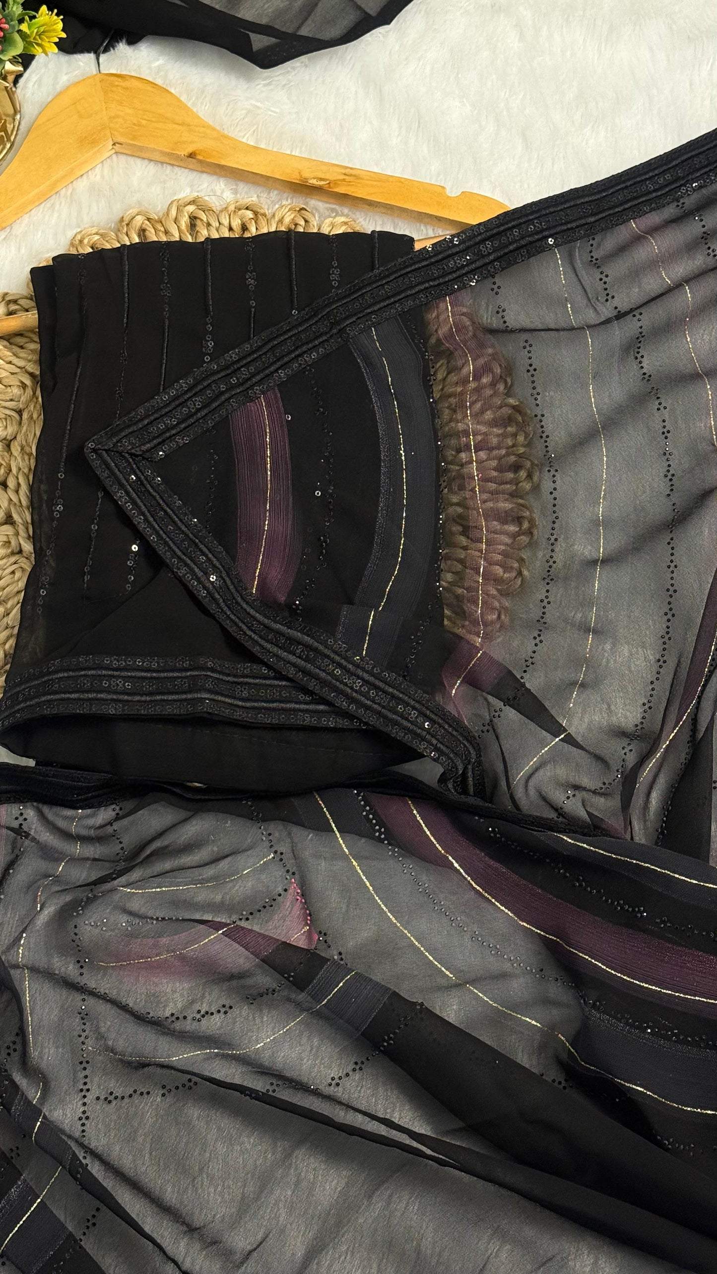 Premium Black saree with Beads Diamond work
