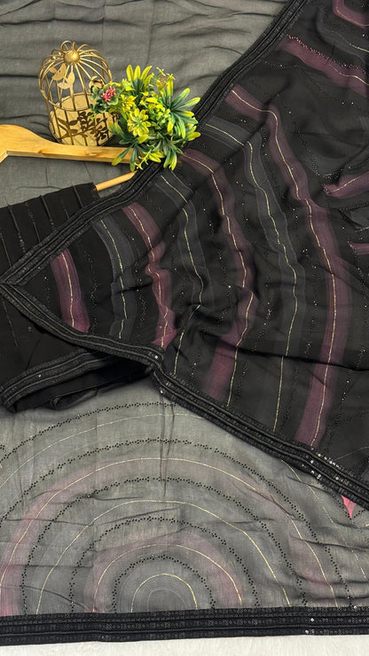 Premium Black saree with Beads Diamond work