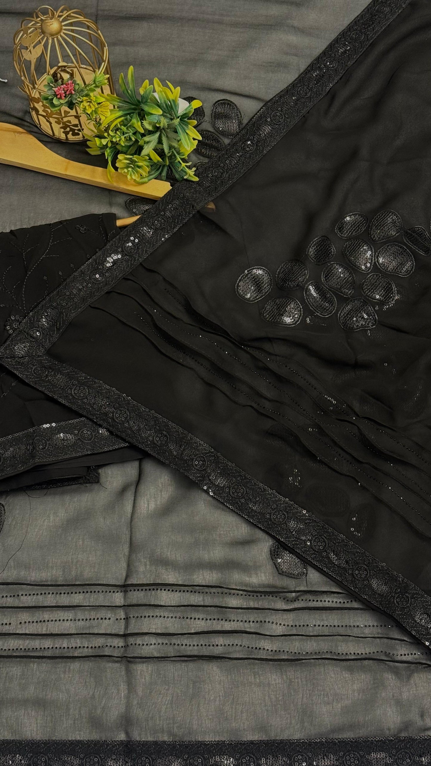 Midnight Black saree with Heavy Sequence and Diamond Work