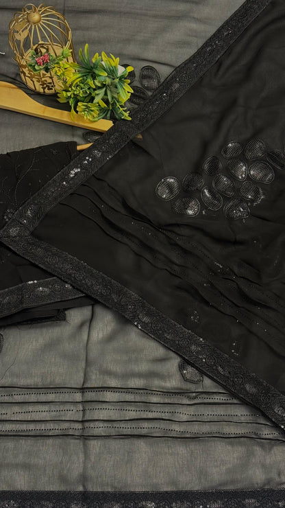 Midnight Black saree with Heavy Sequence and Diamond Work