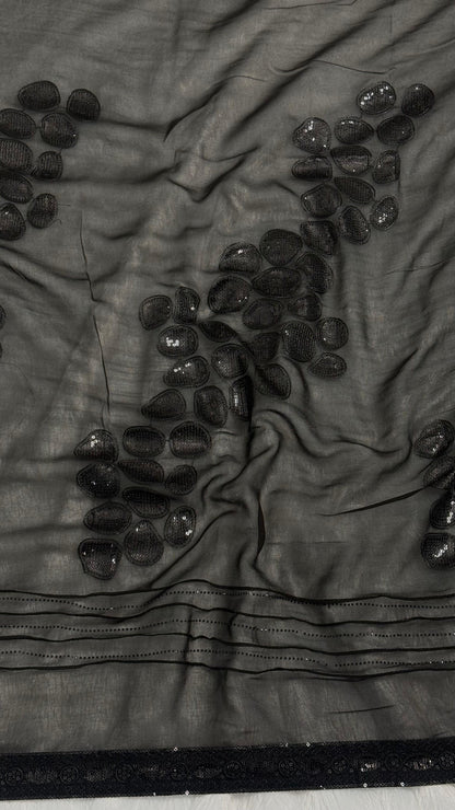 Midnight Black saree with Heavy Sequence and Diamond Work