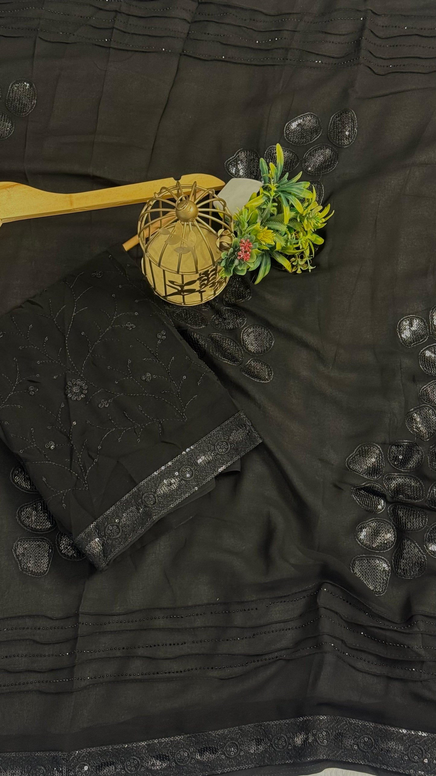 Midnight Black saree with Heavy Sequence and Diamond Work