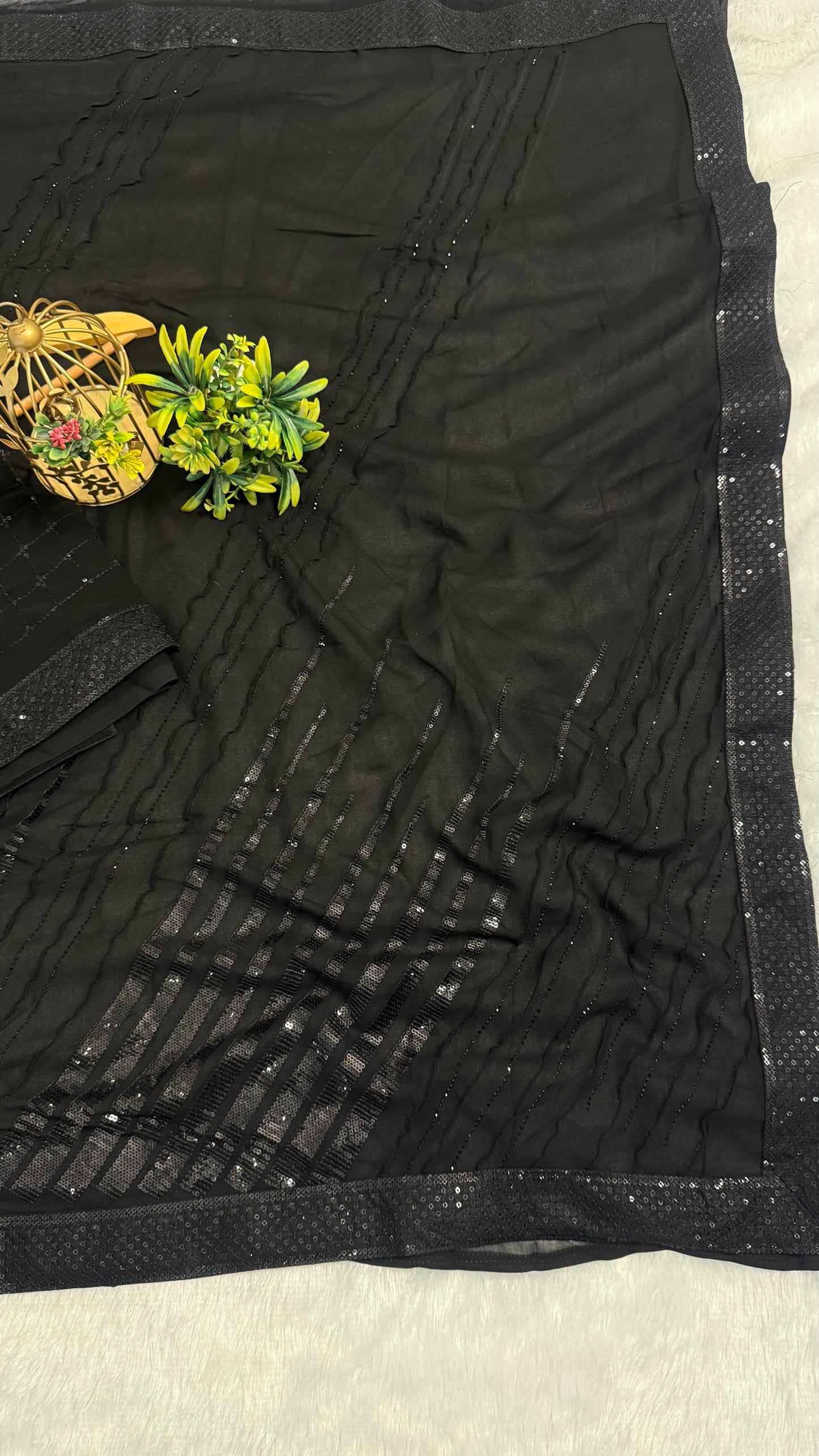 Perfect Partywear Sequence Work Saree with Diamond work